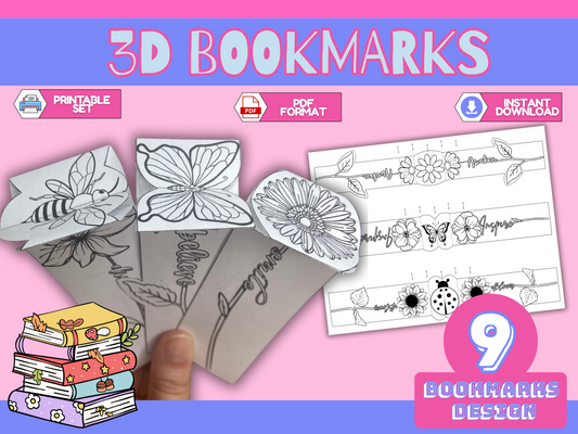 3D Bookmarks Printable for Kids — 9 Designs to Color & Fold