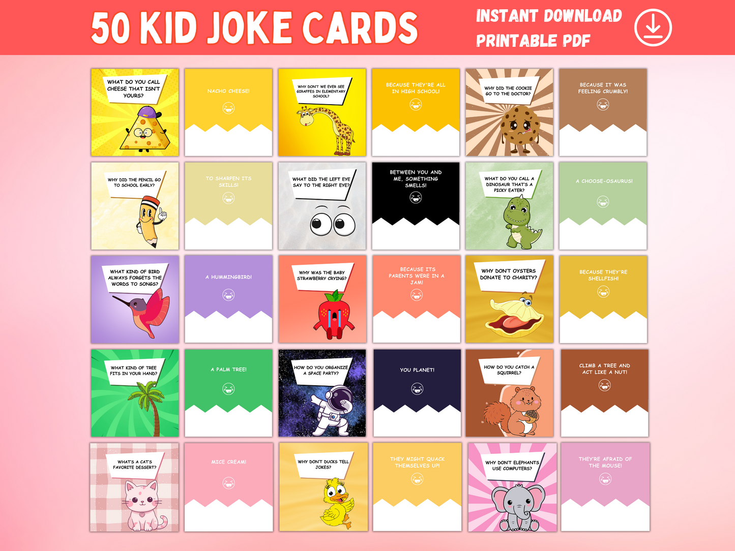 50 Kid Joke Cards — Printable Lunchbox Jokes & Riddles