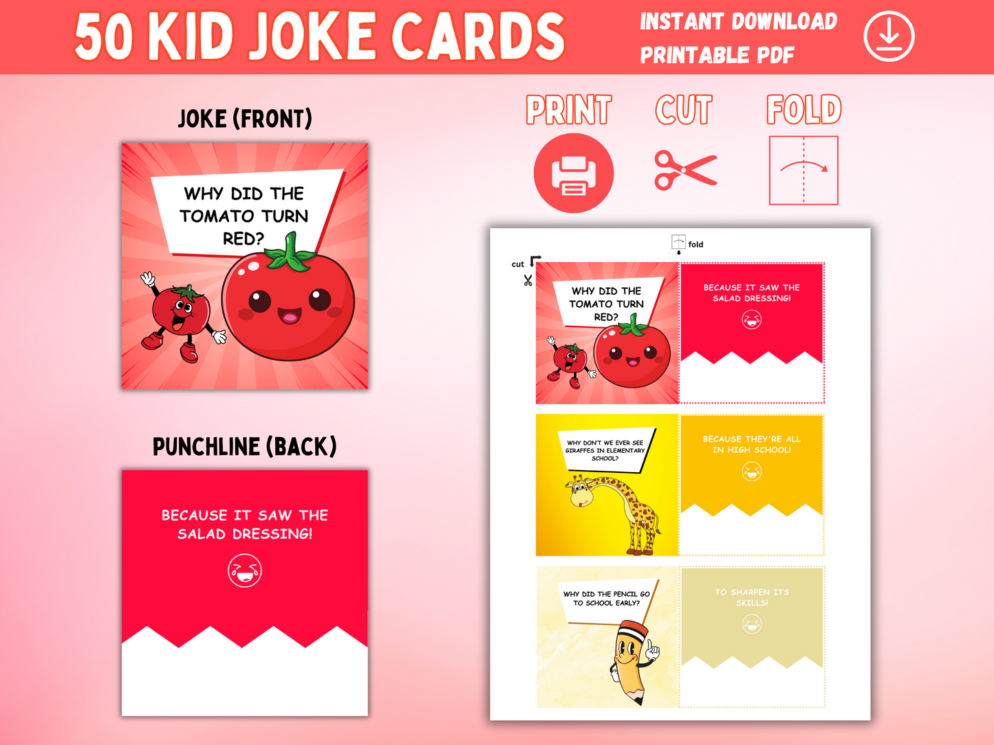 50 Kid Joke Cards — Printable Lunchbox Jokes & Riddles