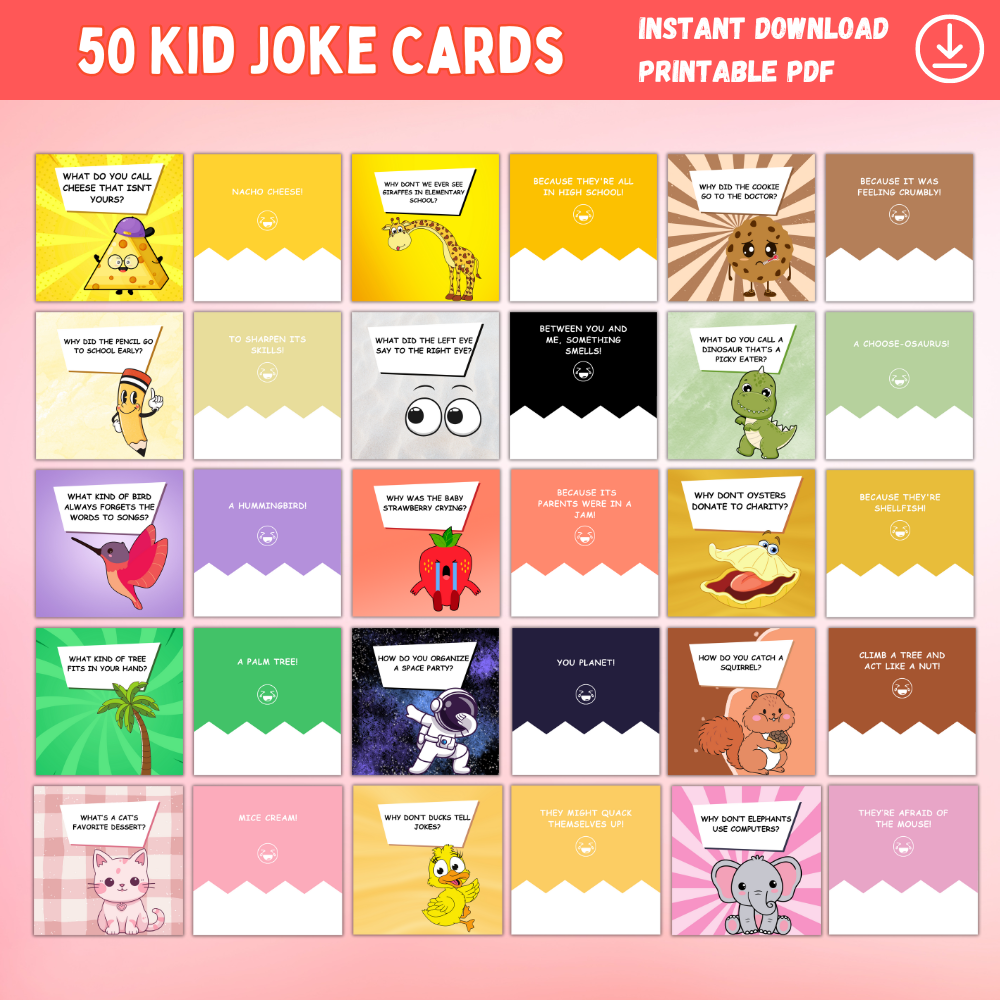 50 Kid Joke Cards — Printable Lunchbox Jokes & Riddles