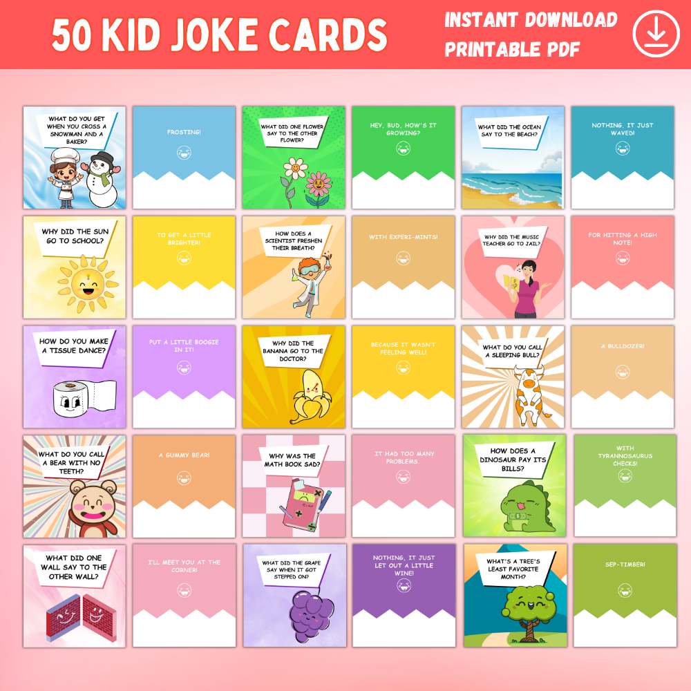 50 Kid Joke Cards — Printable Lunchbox Jokes & Riddles