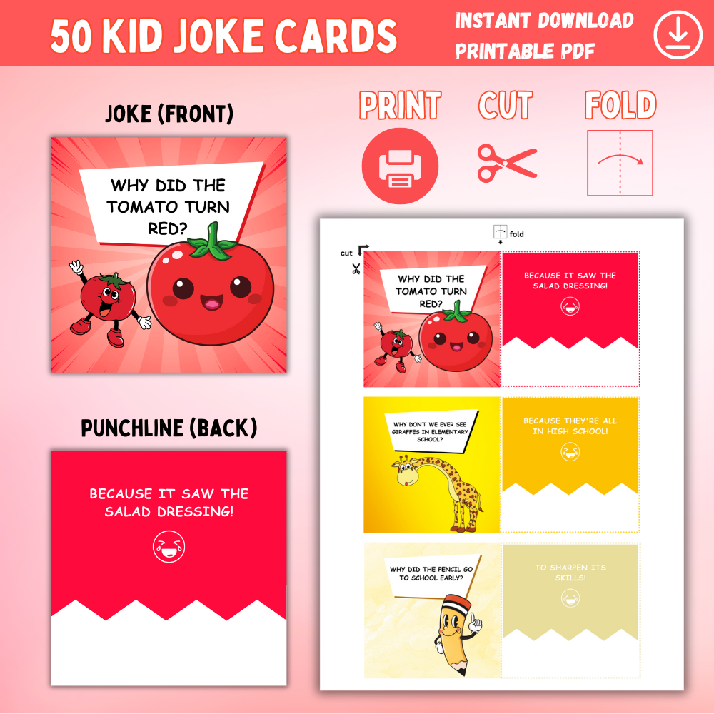 50 Kid Joke Cards — Printable Lunchbox Jokes & Riddles