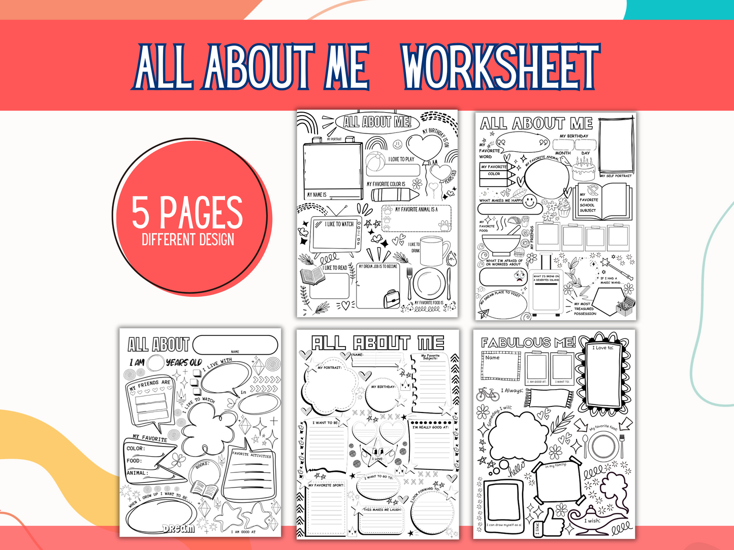 All About Me Worksheets — Printable Back-to-School Activity
