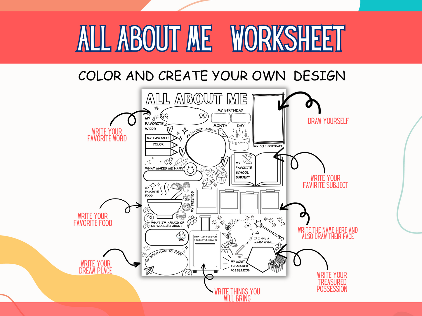 All About Me Worksheets — Printable Back-to-School Activity