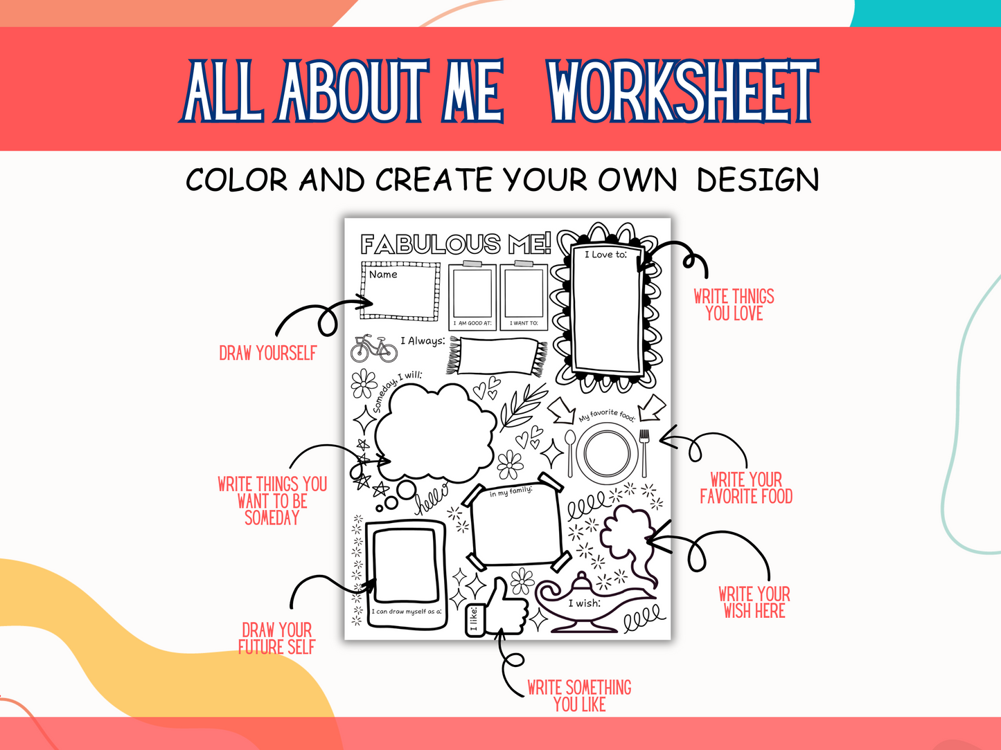 All About Me Worksheets — Printable Back-to-School Activity