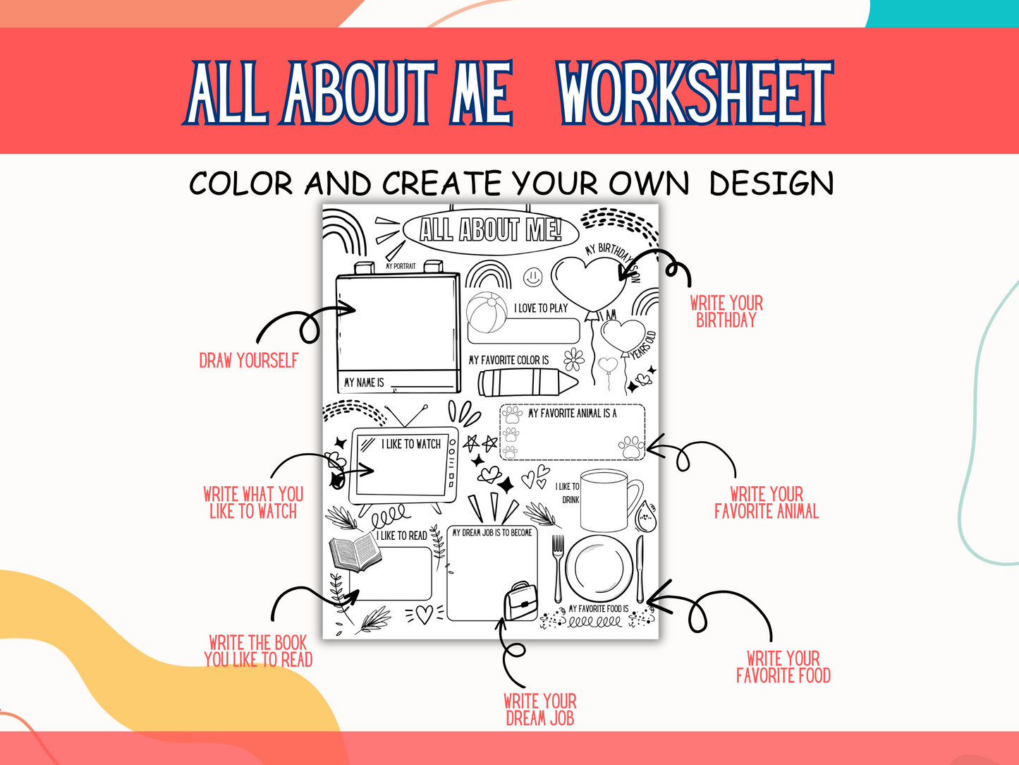 All About Me Worksheets — Printable Back-to-School Activity