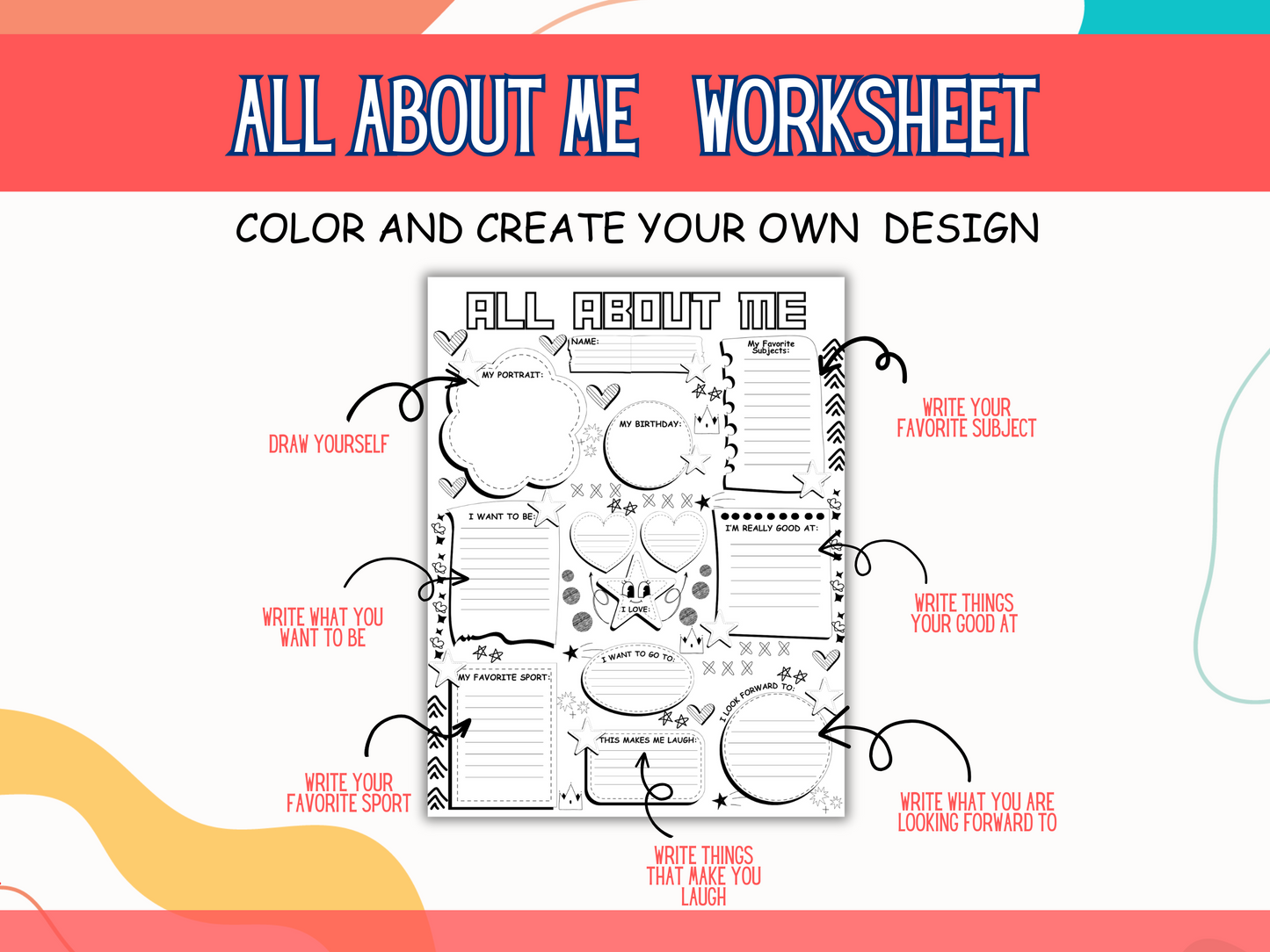 All About Me Worksheets — Printable Back-to-School Activity