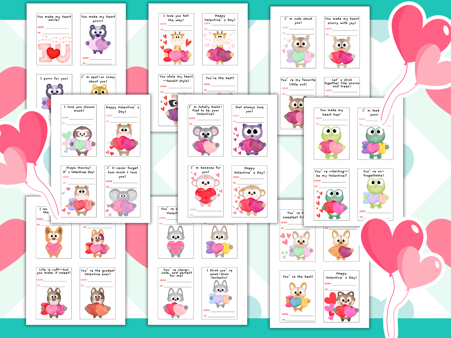 Animal Valentine Cards — Printable Class Valentines for Kids