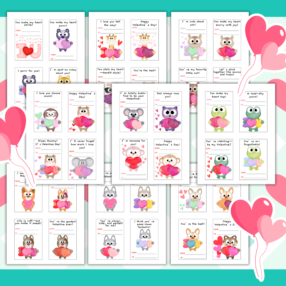 Animal Valentine Cards — Printable Class Valentines for Kids