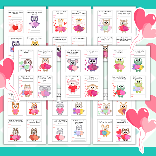 Animal Valentine Cards — Printable Class Valentines for Kids