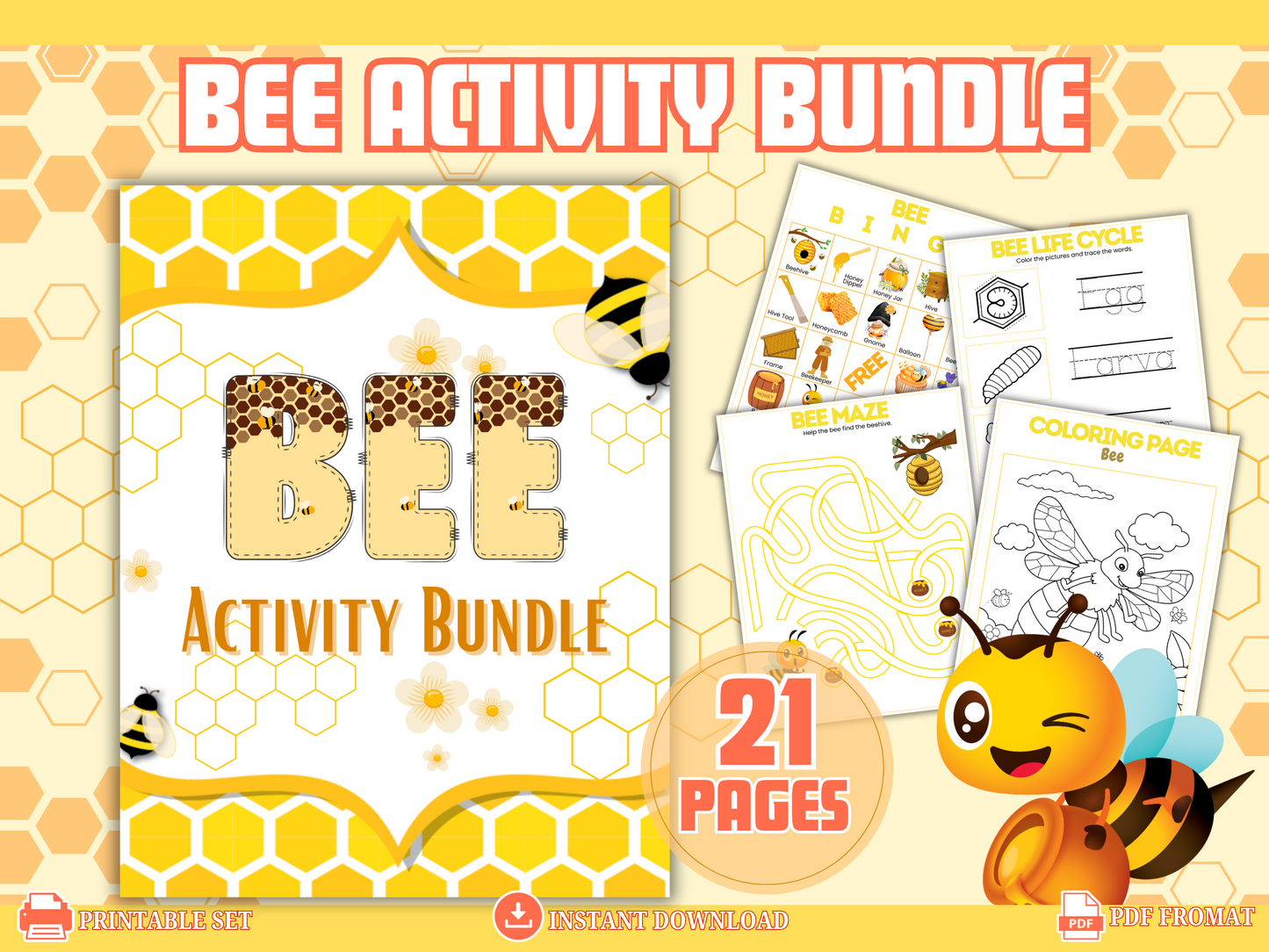 Bee Activity Bundle — Printable Bee-Themed Worksheets & Crafts for Kids